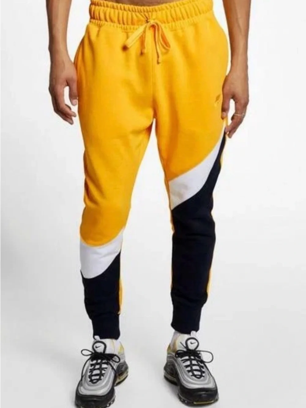 Nike EUC Sweat Pants Navy Yellow Colorblock Design L